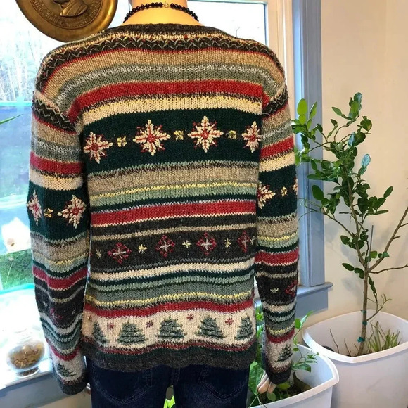 VTG David Brooks Wool Silk Women S Sweater Cardigan Fair Isle Knit Winter Theme - Picture 2 of 8